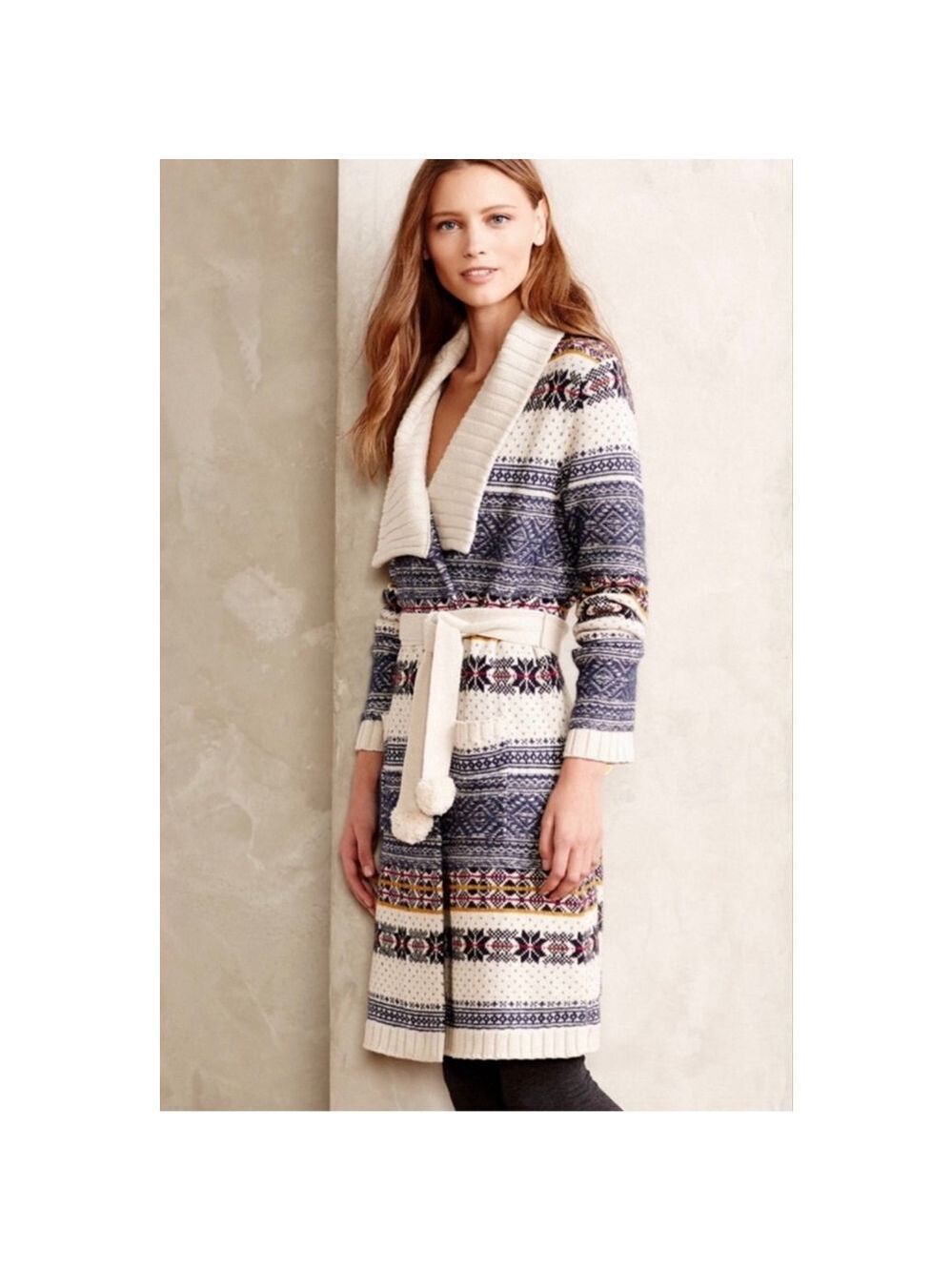 Anthropologie by ELOISE Fireside Fair Isle Knit Cardigan Robe M/L